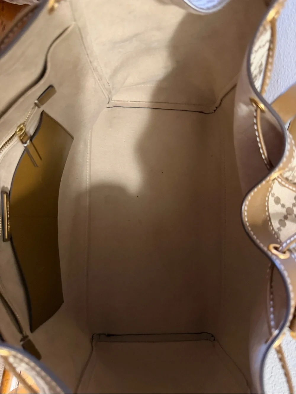 Tory Burch Beige T Monogram Jacquard Tote with Taupe Trim